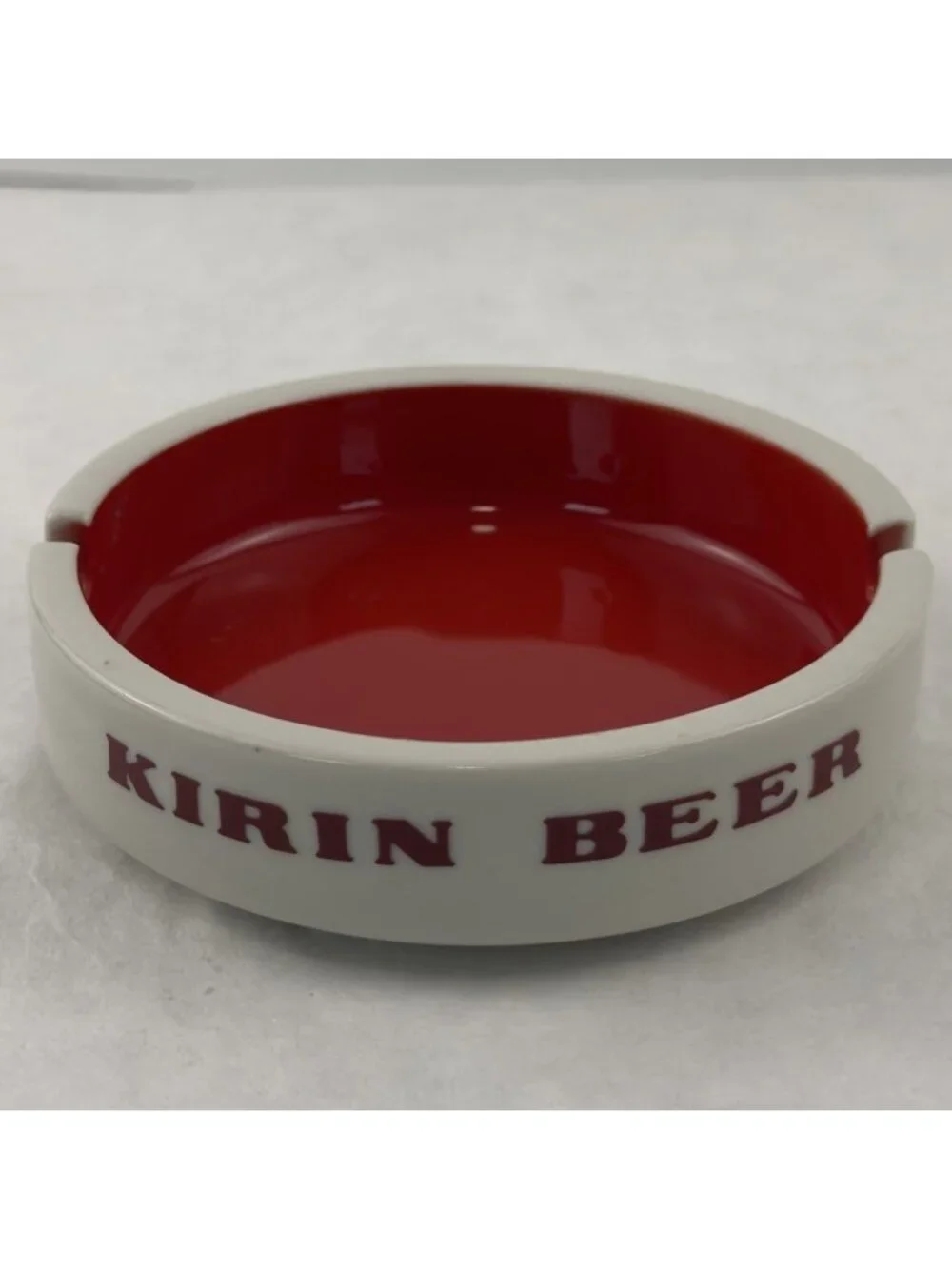 Vintage Kirin Beer Sakura China Ceramic Ashtray Made Japan Red White Breweriana